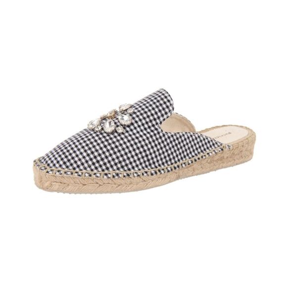 Patricia Green Gingham Glam Jewel Crystal Slip On Mule Espadrilles in Black 41 - Picture 1 of 12